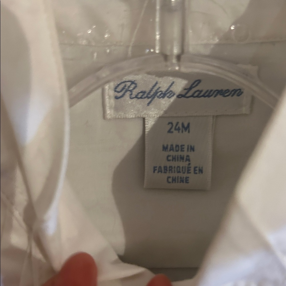 Ralph Lauren White Button-Down Shirt with Navy Tie pants and sweater - Picture 3 of 4